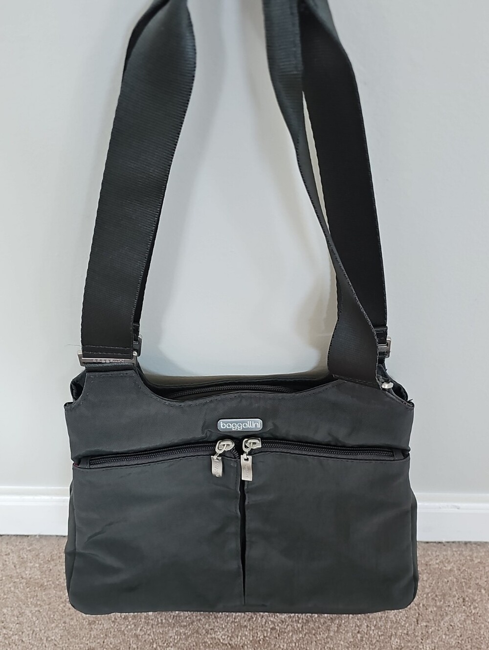 Baggallini Dark Grey Compact Nylon Messenger Bag